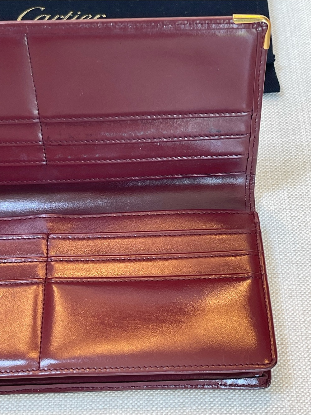 EUC CARTIER BORDEAUX DEEP BURGUNDY CALFSKIN LEATHER LONG BIFOLD WALLET PARIS - Picture 10 of 14